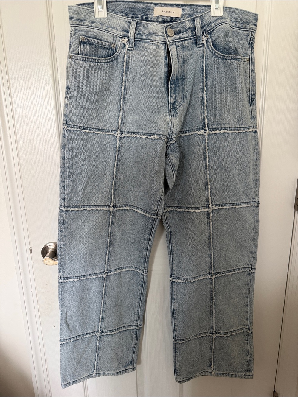PacSun Men's Grid Patchwork Light Blue Jeans
